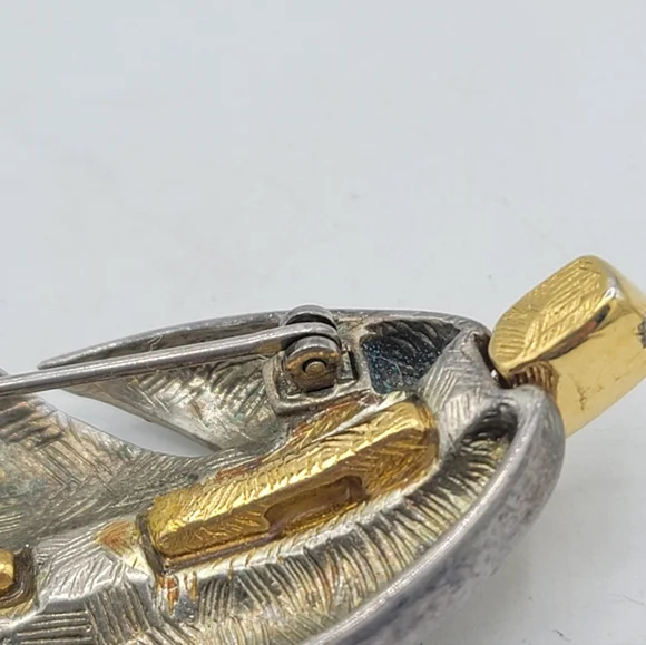 Givenchy Two Tone Leaf Brooch Silver Gold Sculptural Signed Vintage - Picture 7 of 9